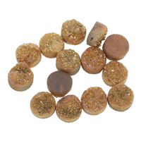 agate quartz de glace cabochon, Plat rond, le style Druzy & dos plat, doré, 12x7mm, Vendu par PC