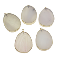 Grå Agate vedhæng, med Zinc Alloy, Teardrop, guldfarve belagt, 30x45x9mm-40x55x10mm, Hole:Ca. 2mm, Ca. 5pc'er/Bag, Solgt af Bag