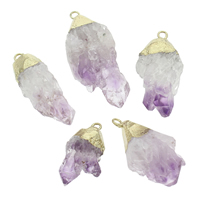 améthyste Pendentif, avec alliage de zinc, Placage de couleur d'or, Février Birthstone & le style Druzy, 20x30x10mm-25x50x15mm, Trou:Environ 2mm, Environ 5PC/sac, Vendu par sac