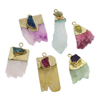 Natuurlijke Agate Druzy hanger, Ijs Quartz Agaat, met Zinc Alloy, gold plated, Druzy stijl, gemengde kleuren, 20x35x12mm-15x55x15mm, Gat:Ca 2mm, Ca 5pC's/Bag, Verkocht door Bag