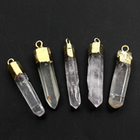 Clear Quartz Hänge, med Zink Alloy, Istapp, guldfärg pläterade, 8x42mm-10x50mm, Hål:Ca 2mm, Ca 5PC/Bag, Säljs av Bag