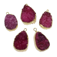 Ágata Natural Druzy Pendant, Ágata quartzo de gelo, with liga de zinco, Lágrima, cromado de cor dourada, estilo druzy, 20x35x8mm-25x40x8mm, Buraco:Aprox 2mm, Aprox 5PCs/Bag, vendido por Bag