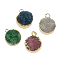 Natuurlijke Agate Druzy hanger, Ijs Quartz Agaat, met Zinc Alloy, Rond plat, gold plated, Druzy stijl, meer kleuren voor de keuze, 15x18x4mm-15x20x8mm, Gat:Ca 2.5mm, Ca 5pC's/Bag, Verkocht door Bag