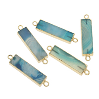 agate lace connecteur, avec alliage de zinc, rectangle, Placage de couleur d'or, boucle de 1/1, bleu, 45x10x5mm, Trou:Environ 2mm, Environ 5PC/sac, Vendu par sac