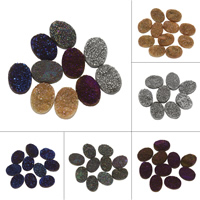 Ágata quartzo de gelo cabochão, Oval achatado, estilo druzy & traseira plana, Mais cores pare escolha, 12x16mm, Aprox 5PCs/Bag, vendido por Bag