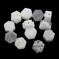 Természetes jég Quartz achát gyöngyök, Ice Quartz Achát, -val Cink ötvözet, Hatszög, galvanizált, druzy stílusban, 10x7mm-12x8mm, Lyuk:Kb 1mm, Kb 5PC-k/Bag, Által értékesített Bag