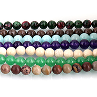 Gemstone Smycken Pärlor, Ädelsten, Rund, olika material för val, 4mm, Hål:Ca 0.5mm, Ca 95PC/Strand, Såld Per Ca 15 inch Strand