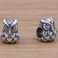 Perles bijoux en laiton, hibou, Plaqué de couleur d'argent, sans plomb et cadmium, 10x8.80x9.20mm, Trou:Environ 4.3mm, 5PC/sac, Vendu par sac