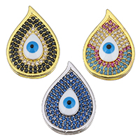 Evil Eye Pakabukai, Žalvarinis, Ašara, padengtą, blogos akies modelis & mikro nutiesti kubinių Zirconia & emalė, daugiau spalvų pasirinkimas, nikelio, švino ir kadmio nemokamai, 15x21x5mm, Skylė:Apytiksliai 0.5x6mm, 5kompiuteriai/Pirkimo, Pardavė Pirkimo