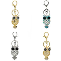 Zinc Alloy Key Lås, med jernring, Owl, forgyldt, emalje & med rhinestone & hule, flere farver til valg, bly & cadmium fri, 33x59mm, Indvendig diameter:Ca. 30mm, Solgt af PC