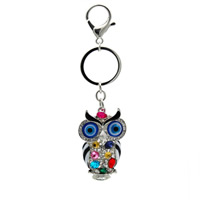 Zinc Alloy Key Lås, med jernring & Krystal, Owl, platin farve forgyldt, facetteret & med rhinestone & hule, bly & cadmium fri, 36x55mm, Indvendig diameter:Ca. 30mm, Solgt af PC