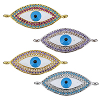 Onde øjne stik, Messing, Evil Eye, forgyldt, Micro Pave cubic zirconia & emalje & 1/1 løkke, flere farver til valg, nikkel, bly & cadmium fri, 34.50x13.50x3mm, Hole:Ca. 1.5mm, 5pc'er/Lot, Solgt af Lot