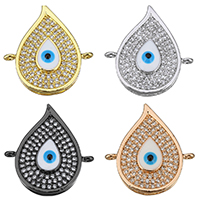 Connecteur Evil Eye, laiton, larme, Placage, motif de mauvais œil & pavé de micro zircon & émail & boucle de 1/1, plus de couleurs à choisir, protéger l'environnement, sans nickel, plomb et cadmium, 20x21x5mm, Trou:Environ 1mm, 5PC/lot, Vendu par lot