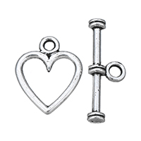 Zinc Alloy toggle lås, Heart, antik sølv farve forgyldt, nikkel, bly & cadmium fri, 12x14x1.5mm, 6.5x19x3mm, Hole:Ca. 1.5mm, 100sæt/Lot, Solgt af Lot