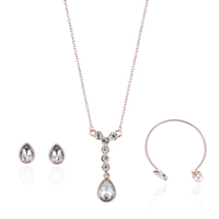 Zinklegering Sieraden Sets, armband & oorbel & halsketting, Zinc Alloy, met ijzeren ketting & Cubic Zirconia, Traan, plated, ovale keten & voor vrouw, meer kleuren voor de keuze, lood en cadmium vrij, 13x9mm, 50x22mm, Binnendiameter:Ca 58mm, Lengte Ca 7 inch, Ca 17.5 inch, Verkocht door Stel