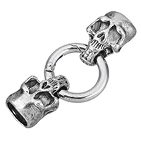 Stainless Steel Snap Lås, Skull, antik sølv farve forgyldt, med endedæksel, nikkel, bly & cadmium fri, 58mm, 24x15x12mm, Hole:Ca. 11x7mm, 10pc'er/Lot, Solgt af Lot