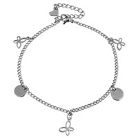 Roestvrijstalen Anklet, Roestvrij staal, met 2lnch extender keten, Vlinder, bedelarmband & kinketting & voor vrouw, oorspronkelijke kleur, 9x11mm, 2mm, 8mm, Lengte Ca 8 inch, 10strengen/Lot, Verkocht door Lot