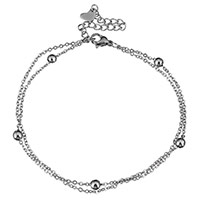 Anklet i rustfrit stål, Stainless Steel, med 2lnch extender kæde, oval kæde & for kvinde & 2-streng, oprindelige farve, 2mm, 4mm, Længde Ca. 8 inch, 10Strands/Lot, Solgt af Lot