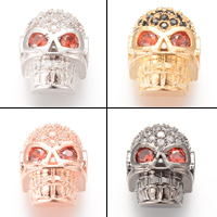 Mässing, Skull, plated, micro bana cubic zirconia, fler färger för val, nickel, bly och kadmium gratis, 13.3x10.9mm, 13.3x10.10mm, Hål:Ca 2-3mm, 5PC/Bag, Säljs av Bag