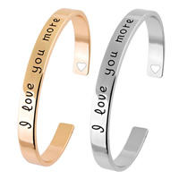 alliage de zinc bracelet manchette, parole je t'aime plus, Placage, Bijoux Fête des Mères & unisexe & avec le motif de lettre & émail, plus de couleurs à choisir, protéger l'environnement, sans nickel, plomb et cadmium, Diamètre intérieur:Environ 66mm, Vendu par PC