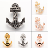 Kubik Zirkonium mikro bana Mässing hängande, Anchor, plated, nautiska mönster & micro bana cubic zirconia, fler färger för val, leda & kadmiumfri, 27.9x5mm, Hål:Ca 2-3mm, 5PC/Bag, Säljs av Bag