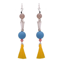 Fashion Fringe Earrings Zinc Alloy with Nylon Cord & Resin iron earring hook platinum color plated lead & cadmium free 85mm Sold By Pair