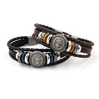 De Armband van mensen, Koeienhuid, met Hematiet & Zinc Alloy, Leeuw, plated, gevlochten armband & voor de mens & 3-streng, meer kleuren voor de keuze, nikkel, lood en cadmium vrij, 6mm, Per verkocht Ca 8 inch Strand