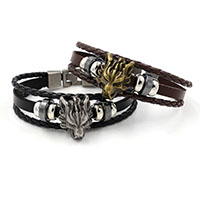 Unisex Finger Ring Cowhide with Hematite & Zinc Alloy Dragon plated braided bracelet nickel lead & cadmium free 6mm Length Approx 8 Inch Sold By Lot