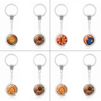 Keychain Gem Am Faisean, Sinc Alloy, le Gloine, Babhta Maol, dath airgid plated, rotatable & jewelry GEM am & dearaí éagsúla do rogha & dúbailte-Thaobh & decal, luaidhe & caidmiam saor in aisce, 100mm, Trastomhas Istigh:Thart 30mm, Díolta De réir Snáithe