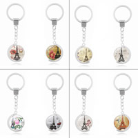 Fashion Time Gem Keychain Key Ring Zinc Alloy with Glass Flat Round silver color plated rotatable & time gem jewelry & with letter pattern & double-sided & decal lead & cadmium free 100mm Inner Approx 30mm Sold By Strand