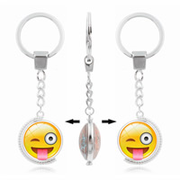 Fashion Time Gem Keychain Key Ring Zinc Alloy Flat Round silver color plated rotatable & time gem jewelry & double-sided & decal lead & cadmium free 100mm Inner Approx 30mm Sold By Strand