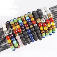 Chakra Bracelet Wrist Mala Gemstone with Zinc Alloy plated Buddhist jewelry & Unisex 8mm Sold Per 7.2-7.5 Inch Strand