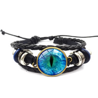 Modezeit Gem Armband, PU Leder, mit Gewachste Hanfschnur & Glas & Holz & Zinklegierung, plattiert, gefärbt & Zeit Edelstein Schmuck & unisex & einstellbar & 3-Strang & Aufkleber, 180mm, verkauft per ca. 7 ZollInch Strang