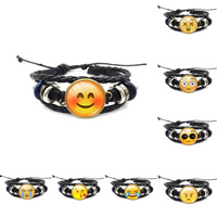 Modezeit Gem Armband, PU Leder, mit Gewachste Hanfschnur & Glas & Holz & Zinklegierung, plattiert, gefärbt & Zeit Edelstein Schmuck & unisex & einstellbar & verschiedene Muster für Wahl & 3-Strang & Aufkleber, 180mm, verkauft per ca. 7 ZollInch Strang