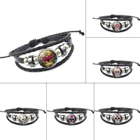 Modezeit Gem Armband, PU Leder, mit Gewachste Hanfschnur & Glas & Zinklegierung, plattiert, Zeit Edelstein Schmuck & unisex & einstellbar & verschiedene Muster für Wahl & 3-Strang & Aufkleber, 200mm, verkauft per ca. 7 ZollInch Strang