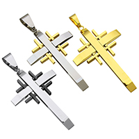 Roestvrij staal Cross Hangers, Oversteken, plated, meer kleuren voor de keuze, 35x56x3.50mm, Gat:Ca 6x11.5mm, Verkocht door PC