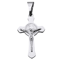 Pendentifs en acier inoxydable de la Croix-, Crucifix, avec le motif de lettre, couleur originale, 19x35x5mm, Trou:Environ 5x8mm, Vendu par PC