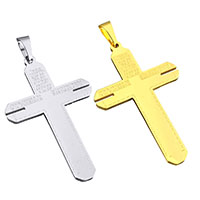 Roestvrij staal Cross Hangers, Oversteken, plated, met brief patroon, meer kleuren voor de keuze, 34x53x2mm, Gat:Ca 5x7.5mm, Verkocht door PC