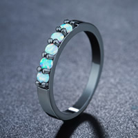 Messing Fingerring, mit Weßer Opal, metallschwarz plattiert, olika innerdiameter, för val & für Frau, frei von Nickel, Blei & Kadmium, 4-6mm, verkauft von PC