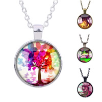 Zinc Alloy Sweater Necklace with iron chain & Glass Flat Round plated tree of life design & time gem jewelry & Unisex & oval chain & decal lead & cadmium free 25mm Sold Per Approx 27 Inch Strand