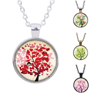 Zinc Alloy Sweater Necklace with iron chain & Glass Flat Round plated tree of life design & time gem jewelry & Unisex & oval chain & decal lead & cadmium free 25mm Sold Per Approx 27 Inch Strand