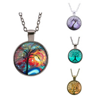 Zinc Alloy Sweater Necklace with iron chain & Glass Flat Round plated tree of life design & time gem jewelry & Unisex & oval chain & decal lead & cadmium free 25mm Sold Per Approx 27 Inch Strand