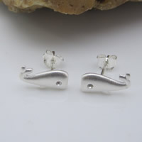 Messing Stud Earring, Dolphin, sølvfarvet forgyldt, med rhinestone, nikkel, bly & cadmium fri, 11.5x6mm, Solgt af par