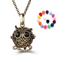 Bola boule pendentif, laiton, avec Éponge, hibou, Placage, Diffusion de l’huile essentielle & avec strass & creux, plus de couleurs à choisir, sans plomb et cadmium, 20mm-30mm, Trou:Environ 2-4mm, Vendu par PC