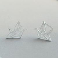 Messing Stud Earring, Duizend Origami kranen, silver plated, geborsteld, nikkel, lood en cadmium vrij, 11x14mm, Verkocht door pair