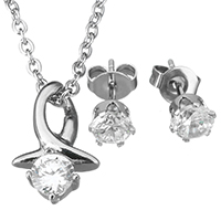 Cubic Zirconia Stainless Steel Jewelry Sets earring & necklace oval chain & for woman & with cubic zirconia original color 1.5mm 5mm Length Approx 18 Inch Sold By Set