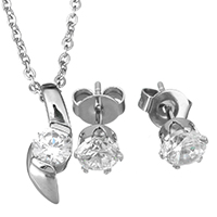 Cubic Zirconia Stainless Steel Jewelry Sets earring & necklace oval chain & for woman & with cubic zirconia original color 1.5mm 5mm Length Approx 18 Inch Sold By Set