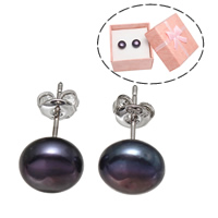 Pendientes de Perlas de Freshwater, metal, con caja de papel & Perlas cultivadas de agua dulce, chapado en color de platina, libre de níquel, plomo & cadmio, 8-9mm, Vendido por Par