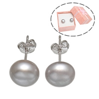 Freshwater Pearl Earrings Brass with paper box & Freshwater Pearl platinum color plated nickel lead & cadmium free 8-9mm Sold By Pair