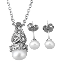 Socruithe Jewelry Cruach Dhosmálta Zirconia Ciúbach, earring & muince, le Gloine Pearl, slabhra Oval & micrea réiteach zirconia ciúbach & do bhean, dath bunaidh, 7.5x18.5mm, 1.5mm, 6.5mm, Fad Thart 18 Inse, Díolta De réir Socraigh